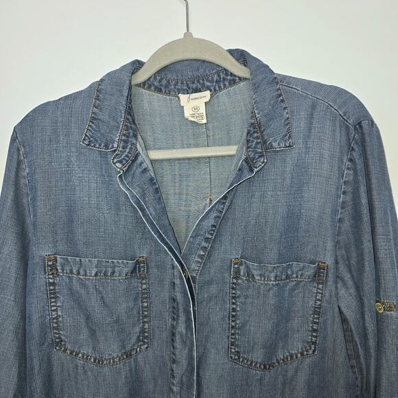 Andrea Jovine Women Tencel Lyocell Chambray Button Shirt Size M Blue Denim Tunic - Picture 2 of 6
